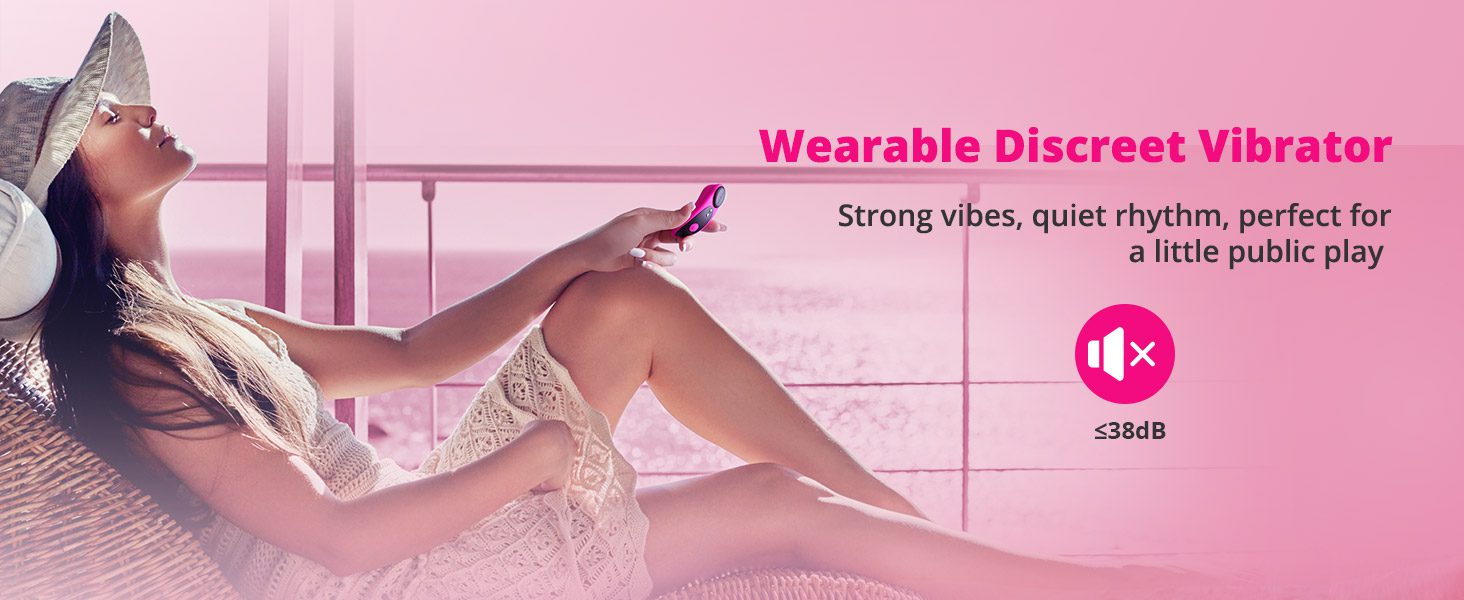 A promotional banner for the Lovense Ferri wearable discreet vibrator from TheSexToysIndia. A woman is relaxing outdoors, wearing a sunhat and headphones, holding the pink and black vibrator. The text highlights its Wearable Discreet Vibrator feature with "Strong vibes, quiet rhythm, perfect for a little public play," and notes the noise level is ≤38 dB.