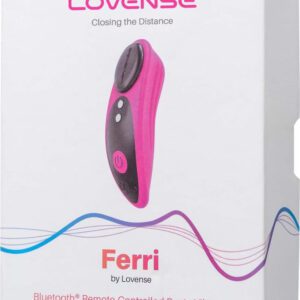 The main product box for the Lovense Ferri Bluetooth® Remote-Controlled Panty Vibrator, featuring an image of the pink and black device on a white background with the slogan 'Closing the Distance.' Product sold by TheSexToysIndia.
