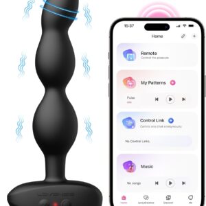 The main promotional image for the LOVENSE Ridge Anal Beads by TheSexToysIndia, showing the black, multi-beaded vibrator next to a smartphone screen displaying the Lovense app interface (Remote, My Patterns, Control Link, Music) with vibration waves illustrated around the toy.