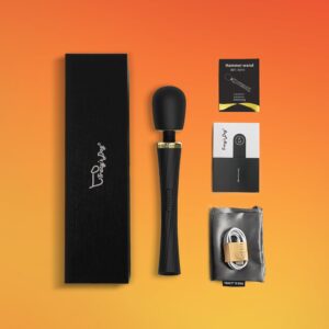 Promotional image of the pink Cordless Wand Massager by TheSexToysIndia, highlighting its key features: a large vibrating head, flexible neck, and easy-to-use control panel with a power button and mode settings.