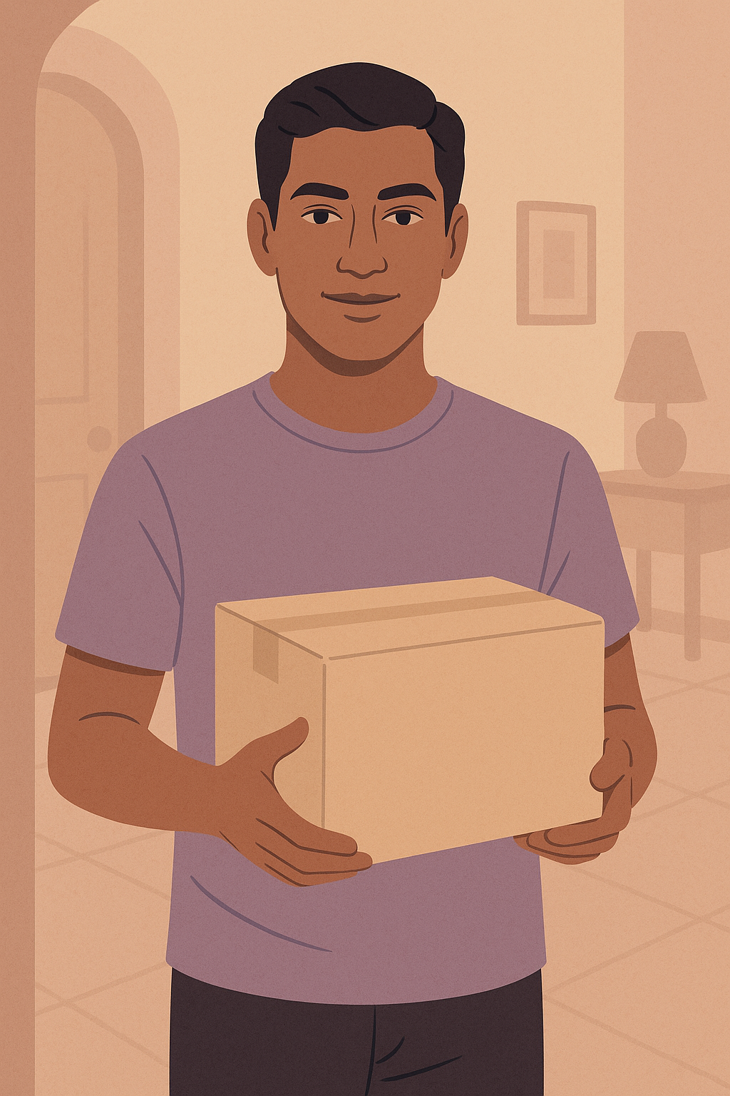 Person receiving package at home