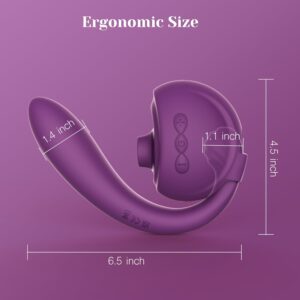 nfographic displaying the "Ergonomic Size" of the Tracy’s Dog OG 3 Clitoral Sucking Vibrator, with dimensions of 6.5 inches in length, 4.5 inches in height, and specific measurements for the insertable and clitoral parts (1.4 inches and 1.1 inches diameter). Product from TheSexToysIndia.