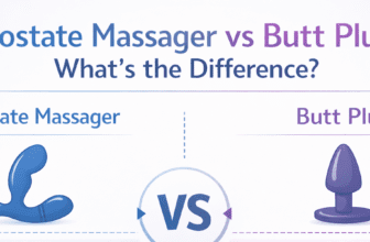 Infographic comparing prostate massager and butt plug, highlighting differences in shape, purpose, and usage in a clean side-by-side visual guide.